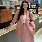Fongt Version Suit Female Pink Suit Jacket Tea To Wear A Skirt Capable Temperament New Two Korean Suit-Outfit