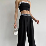 Fongt Women's New Hottie Wearing Sports Vest Braids High-Rise Broad-Legged Trousers Casual Suit