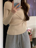 Fongt Comfortable Gentle Thin Fashion Temperament Gray Purple V Collar Knitted Knitted Shirt Niche Shirt