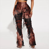 Dye Fringe Pant Cargo Trousers Y2K Streetwear Fashion 2023 Women Summer Clothes Pencil Casual Tassel Sweat Pants Joggers-Outfit