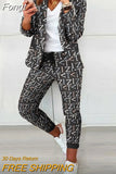 Women Office Jacket Top And Pants Print Suit Casual Office Female Pants Two Piece Set Elegant Slim Fit Long Pants Matching