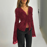 Fongt Autumn 2024 New Fashion Chiffon Shirt Small Fragrant Temperament Laded Horn Sleeve Top