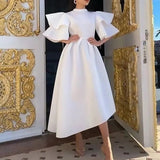 Summer Double-layer Ruffle Ruffled Sleeve Solid Color Wide Hem Dress