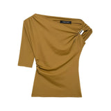 Fongt Women's ZA Explosion New Multi-Color Oblique Shoulder Design Side Top