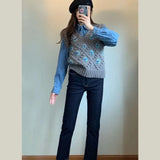 Fongt Red Sweater Vest Female V Neck Fold Wear Loose Design Sense Niche Head Knit Horse Clip Vest Jacket Ins Tide-Outfit