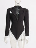 Fongt Wind 2025 Autumn And Winter New Women's Temperament V Collar Lace Splicing Small Suit And Clothing Woman