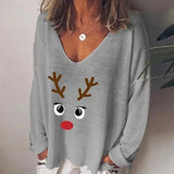 V-neck Long Sleeve Pullover Casual Loose