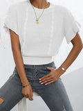 Fongt New Twisted Rope Flounce Short Sleeve Round Collar Knit Sweater Women Top-Outfit