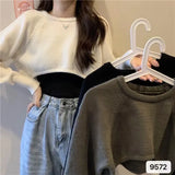 Fongt Knitted Jersey Women's Spring And Autumn 2023 New High-Waist Half-Sleeved Laziness Sweater