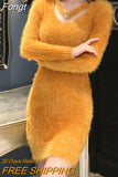 Mink Furry Sweater Women Autumn Winter Embroidery Elasticity Knit Bottoming Pullover Hippocampus Sexy Package Hip