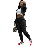New Street Casual Women's Sweater Panel Pocket Zipper Coat Top Plush Work Pants Casual Sports Two Piece Set-Outfit