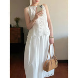 Fongt Set Summer 2025 New Empty Sleeveless Vest Blouse High-Rise Loose-Fitting Skirt Suit