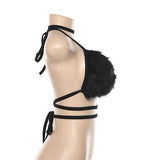 Sexy Women Short Crop Tops Backless Fleece Choker Bandage Sleeveless Vest Halter Tank Off Shoulder Ring Bralette Summer Cami-Outfit