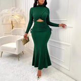 Fongt Style Women's New Temu Autumn New Round Collar Dress-Outfit