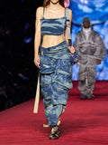 Fongt Style Jeans Two-Piece Female Spring / Summer 2024 New Personality Condole Top Multi-Pocket Cargo Pants-Outfit