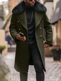 Fongt Men's Casual Large Wool Collar This Coat Solid Color Double Buckle Men's Coat To Keep Warm