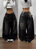 Black Wide-Legged Jeans 2024 New Spring And Autumn Style Middle Waist Style Sagging Jeans-Outfit