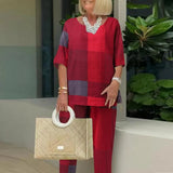 ZANZEA Vintage Plaid Checked Matching Sets Sets Summer Women Tracksuit Casual Half Sleeve Blouse Pants Suits Loose Urban