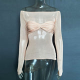 Through Mesh Crop Top Women Pullovers Strapless Short Knit Cropped Tops Ladies Tee Shirt Sexy Off-shoulder T-shirt-Outfit