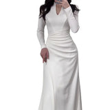 Fongt Solid-Colored Body-In-Style Folded Long-Sleeved Dress In Autumn 2025