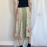 Fongt Retro Wind Fabric Patchwork Split Skirt Low Waist Flounce Irregular Place Long Skirt-Outfit