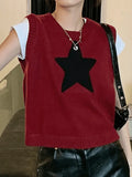 Star Jacquard Crew Neck Cropped Sweater Vest-Outfit