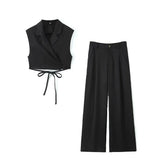Fongt Temperament Casual Suit Vest Suit 2025 Summer Sleeveless Wrap Wearing Short-Carved Vest Folded Trousers Woman