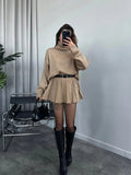 Fongt Winter New Solid Color High-Collar Lazy Knitwear Design Skirt Dress Suit