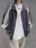 Contrast Stripe Zip Up Jacket-Outfit