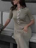 Fongt Temperament Splicing Bumpy-Buted Short-Sleeved Single-Dcupuncture Knitted Dress