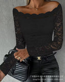 One-Word Shoulder Lace Top-ODL1836 Series-Outfit