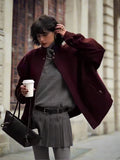Burgundy Solid Baseball Jacket-Outfit