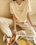 Fongt Korean Chic Summer New Embroidery Stereo Letter Casual Simple Age Reduction Round Collar Short Sleeve Versatile T-Shirt-Outfit