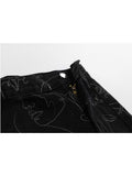 Spring Women's Irregular Long Denim Skirts Chic Print Korean Style Vintage Gothic Fashion High Waist Slim Jeans Split