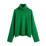 New Autumn Women High Collar Sweaters Pullovers Warm Minimalist Solid Color Knit Shirt Lady Short