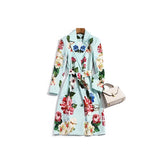 Designer Summer Floral print Vintage Coat Outwear Women Long sleeve Belt Single Breasted Casual