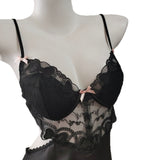 Fongt Process Embroidery Sexy Simulation Silk Pajamas 2025 New Spring And Autumn With Chest Cushions Of High-End Lace Sling Skirt