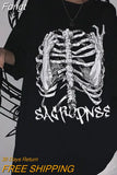 t-shirt female goth Top y2k Harajuku tops retro print skull bone Loose t-shirts with short sleeve anime graphic