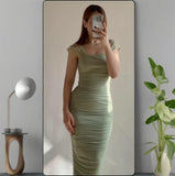 Fongt Summer New Women's Decoration Waist Sexy Folding Tight Dress