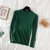 Thick Pullovers Khaki Casual Button O-neck Chic