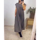 Fongt New Women's Elegant Fashion Round Collar Sleeveless Pleated Winter Dress