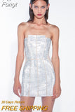 2023 New Summer Women's Silver Strapless Print Sexy Tight Maxi Mini Bandage Dress Sexy Elegant Celebrity Party