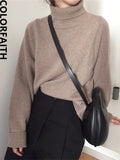 New 2022 Winter Spring Korean Style Knitwear Turtleneck Warm Pullover Solid Minimalist Elegant Women's Sweater