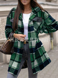 The Ins Hot Winter Street Hipster Long Sleeve Lapel Loose Plaid Wool Women's Coat-Outfit