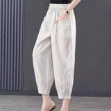 Fongt Summer Loose Tight High-Waisted Lantern Trousers Women's Hanging Ice Silk Cotton Nine-Point Harun Trousers Pocket