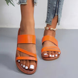 2023 Summer Flat Heel Sandals for Women Casual Plus Size Beach Slippers Woman Pu Leather Strap Slip-On Gladiator Sandals-Outfit