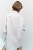 Women's blouse blouse long sleeve lapel side slit hem linen blouse