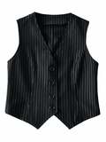 V Neck Pinstriped Button Corset Top-Outfit