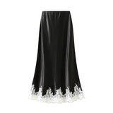 Fongt Lace Stitched Silk Half-Body Dress 2025 Spring New Dredish A-Word Long Dress Woman 9837