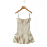 Pleated Buttoned Cami Mini Dress-Outfit